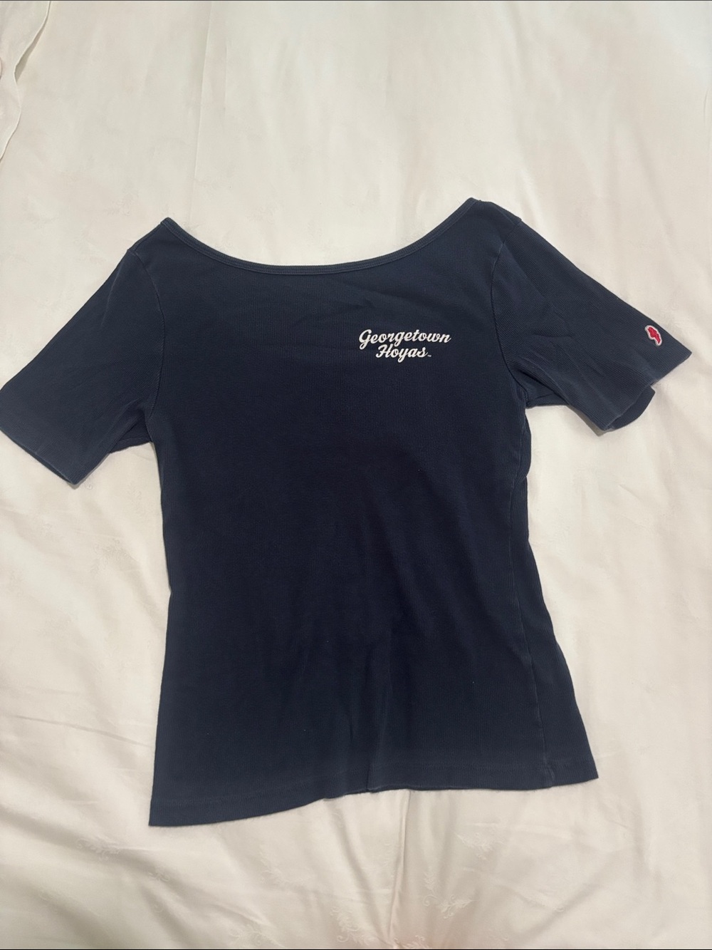 Georgetown Navy Blue Ribbed Scoop Neck Shirt